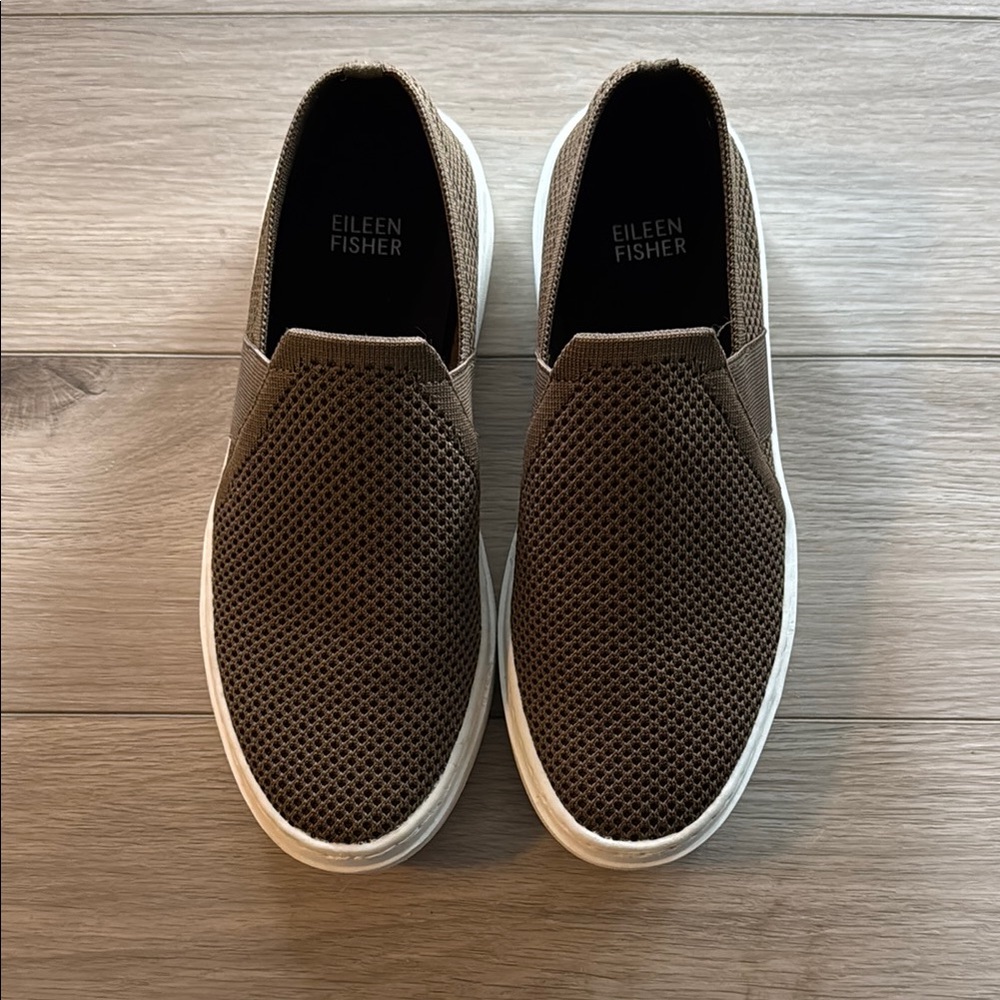 Eileen Fisher Pep Slip On Olive Brown Platform Sneakers Sz 6